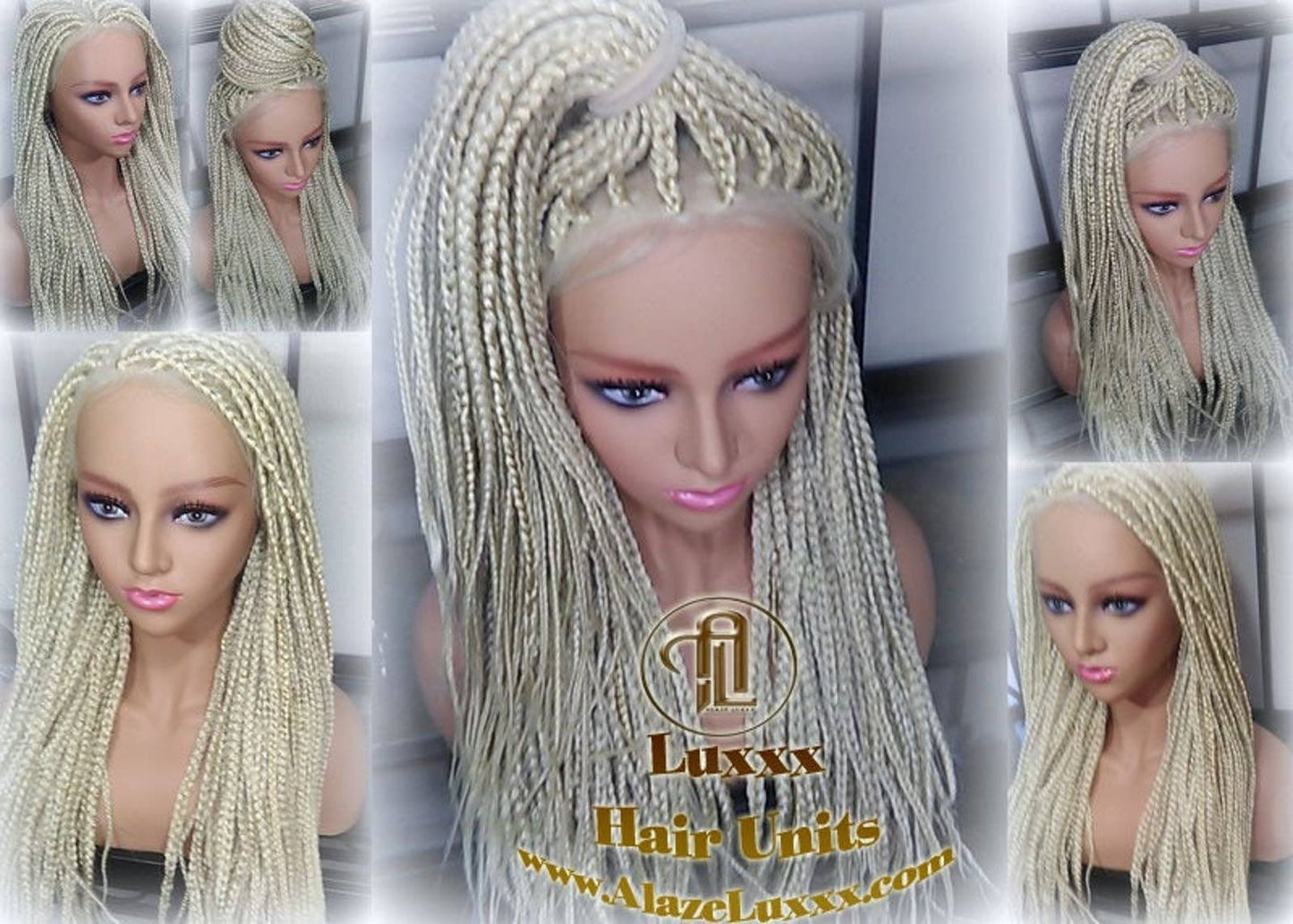 Plaitnum Blonde 613 Box Braid Wig Ombre Balayage White Blonde Platinum Lace Baby Hair Unit Small Medium Straight Glueless! Braid Lace Wig
