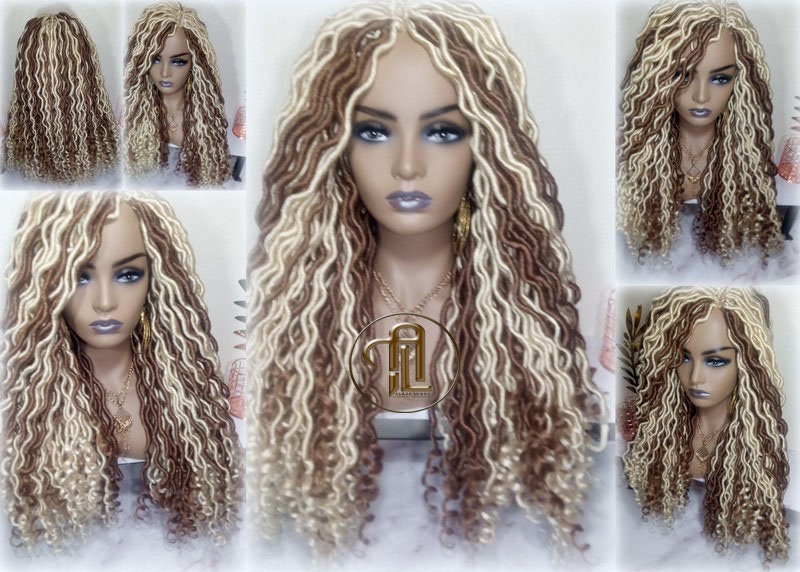 Goddess Faux Boho Platinum Blonde Braid Wig Gypsy Bohemian Full Wavy Dread Set Dread Locs Wig Honey Blonde #613 #27 Wavy Dred Lock Cosplay