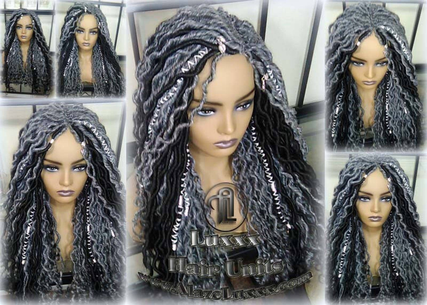 Goddess Faux Dread Locs Salt N Pepper 44 51 Gypsy Boho Silver Black 1B Grey Gray Platinum Storm Wig Unit Wavy Ready to ship