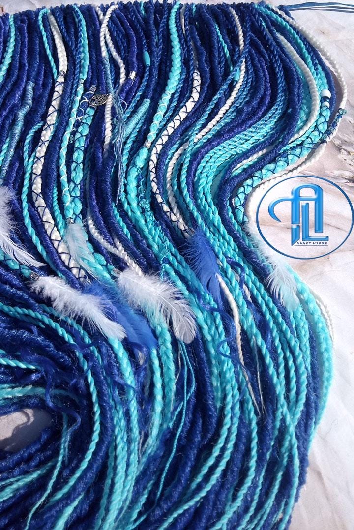 Blue White Ombre SE Synthetic Crochet Straight Dreads Braids synthetic soft and light Braid in hair extension Fake Faux Dreads Partial Set