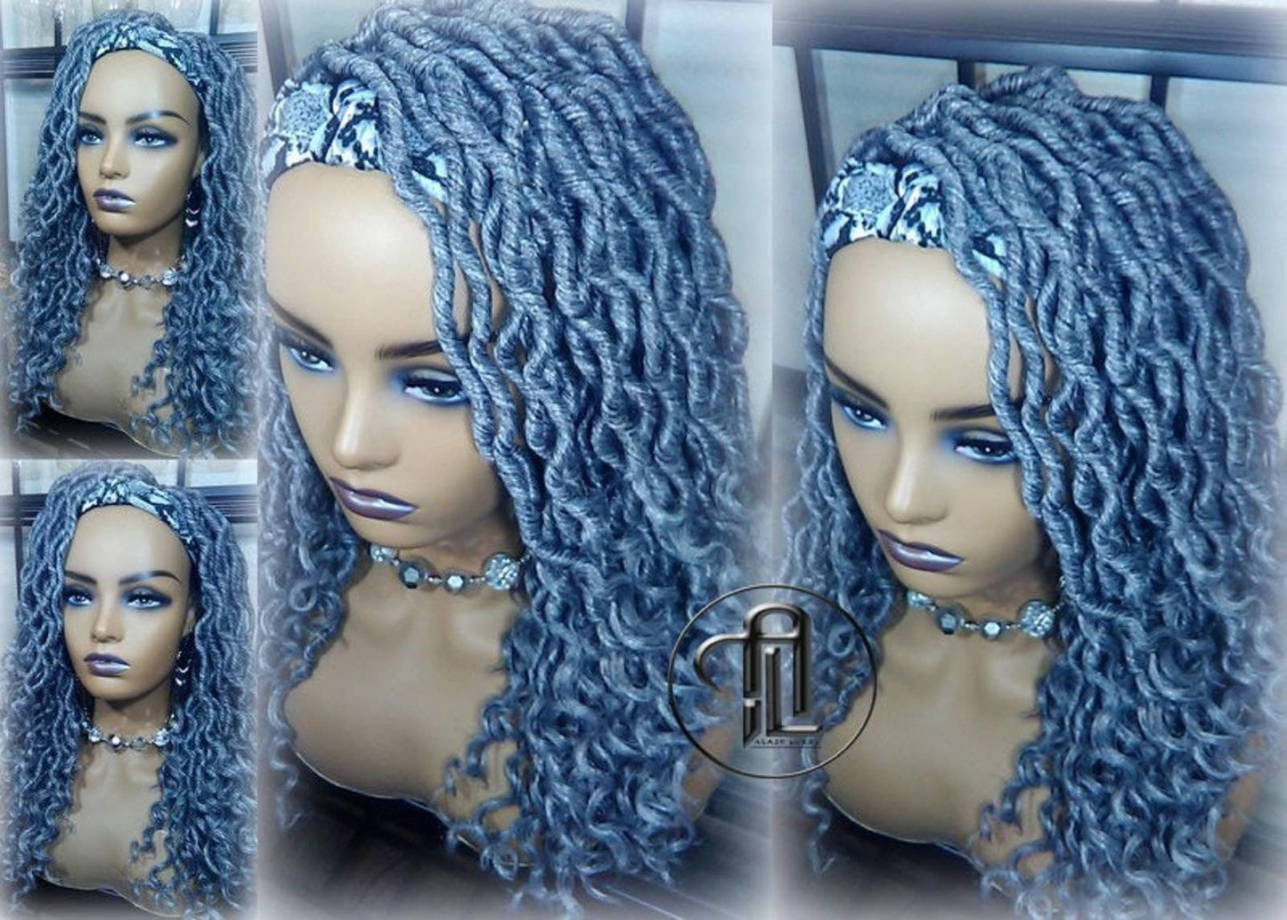 Headband Wig Short 14in Goddess Faux Dread Locs Salt N Pepper 44 51 Gypsy Boho Silver Grey Gray Platinum Storm Wig Unit Wavy READY TO SHIP