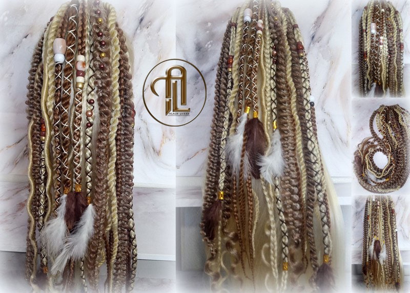 Ponytail Hair Fall Viking Renaissance Extensions Blonde Brown Elements Accents Feathers synthetic box braids hair scrunchie clipin Butterfly