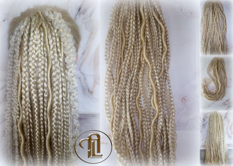 Blonde Dreads Ponytail Boho Hair 613 Braids Extension on Hairband Hair Tie, Goddess Dreadlocks On Elastic Band Synthetic Falls Renaissance