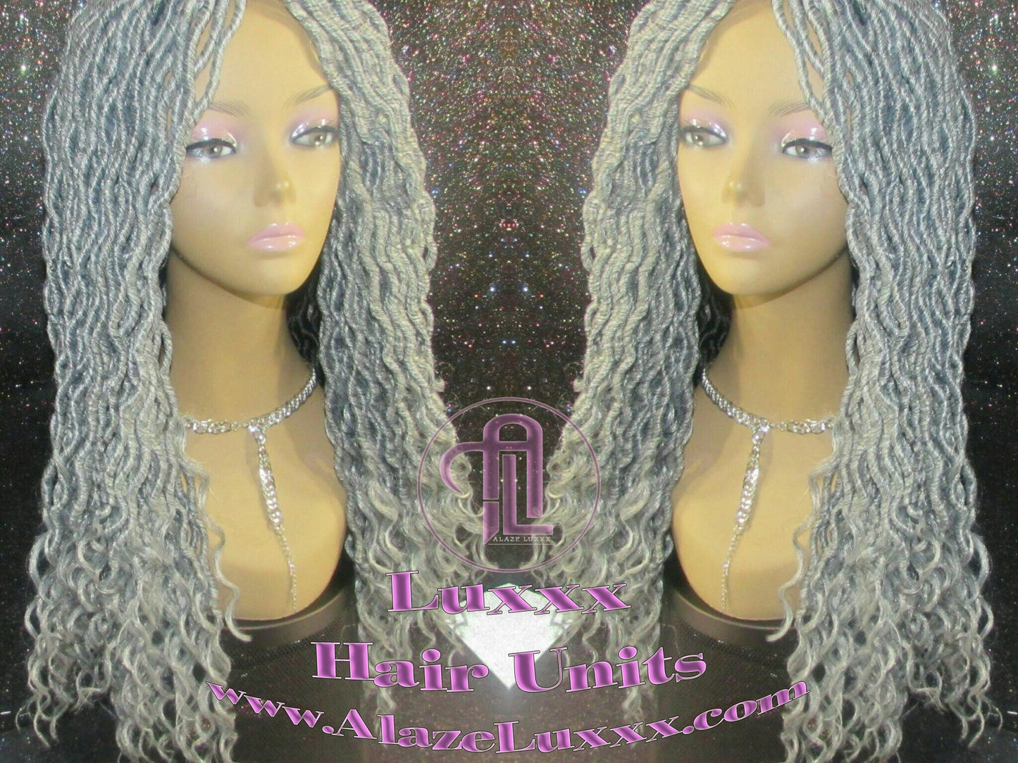 Storm Silver Grey Gray 44 51 Platinum Metallic Chrome Hair Gypsy Bohemian Boho Goddess Faux Dread Locs Wig Wavy Dred Coplay Lock Crochet