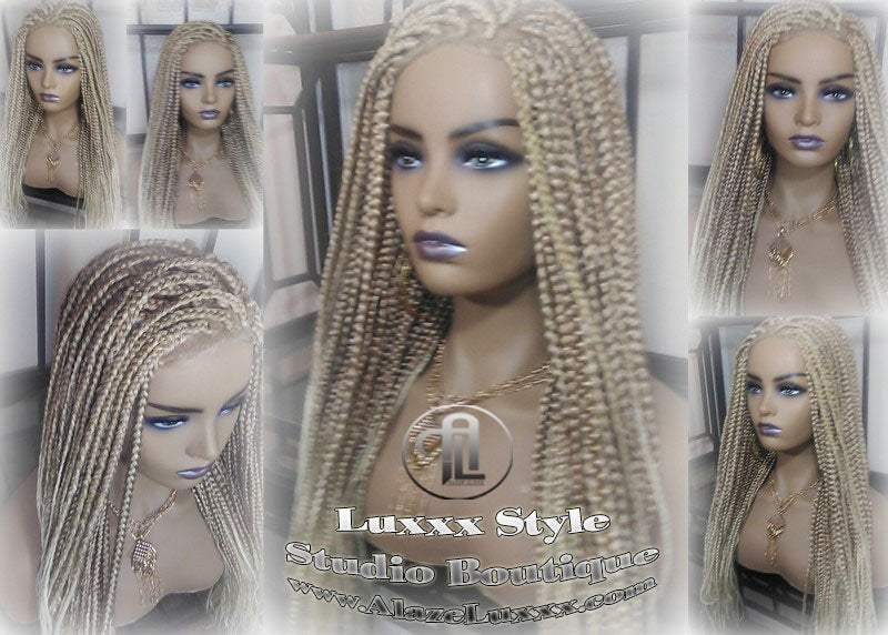 Box Braid Wig Blonde 613 27 Mix Ombre Balayage Honey Blonde Platinum Lace Baby Hair Unit Small Medium Straight Glueless! Braid Lace Wig