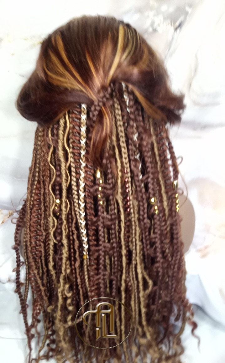 Human Hair Lace Frontal Dread Braid Twist Boho Synthetic Middle Part Bohemian Ombre Brown Blonde Long Wavy Curly Balayage Wig Viking Wig