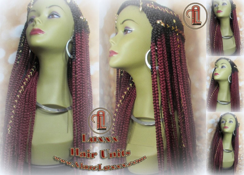 Red Ombre Lemonade Fulani Cornrow Braid Wig French Braids Feed in Braids Swim Wig Gym Wig Kardashian Fulani Beyonce Tribal Goddess Braids