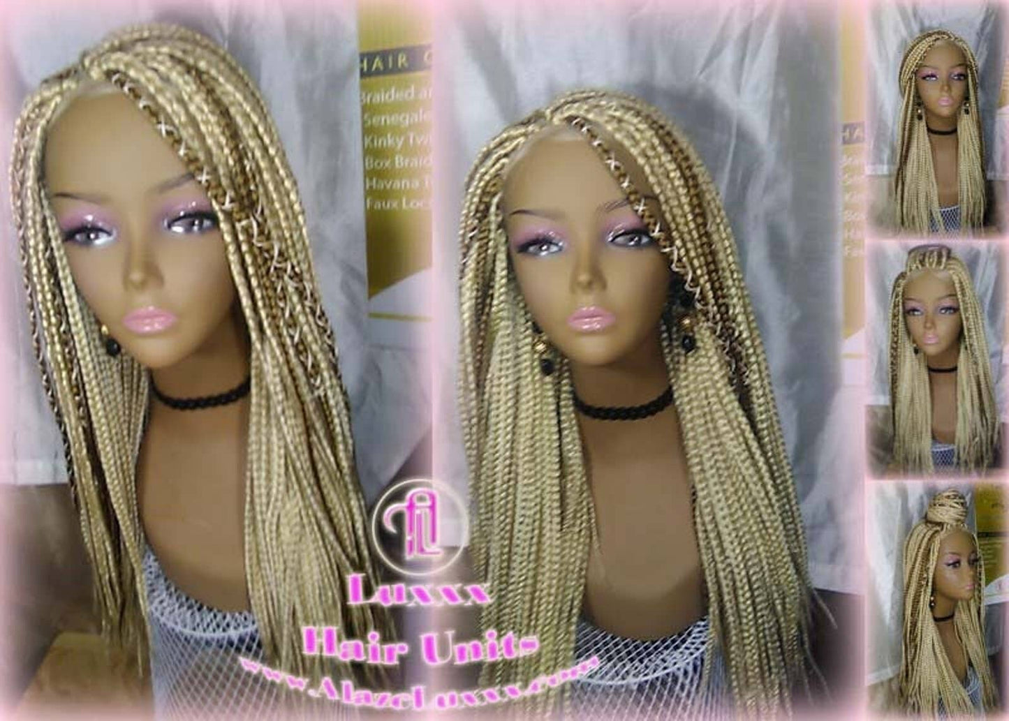 Box Braid Wig Blonde 613 27 Honey Blonde Platinum Lace Baby Hair Unit Small Medium Straight Glueless! Braid Lace Wig Xpressions Hair