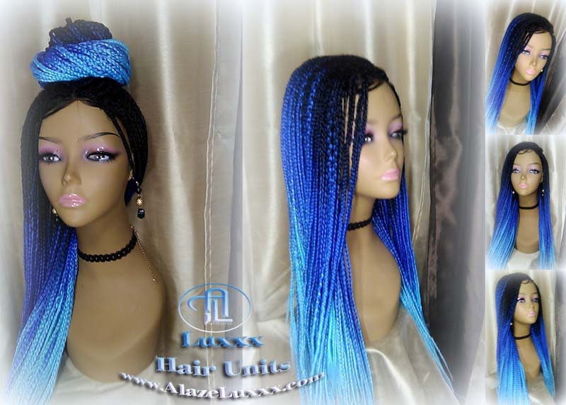 Box Braids Wig Blue Ombre Straight long wig Small Medium royal sky baby blue Mermaid Hair Drag Queen Cosplay Wig Carnival Festival Hair