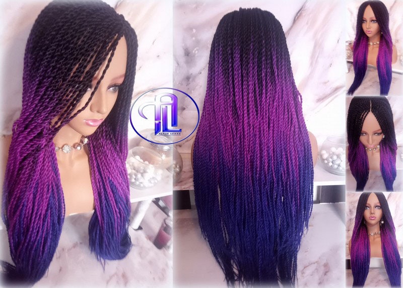 Ombre Purple Blue Senegalese Twist Purple 24 Inch Long Soft Crochet Ombre High Temperature Braids Hair Synthetic Braiding Hair Extension
