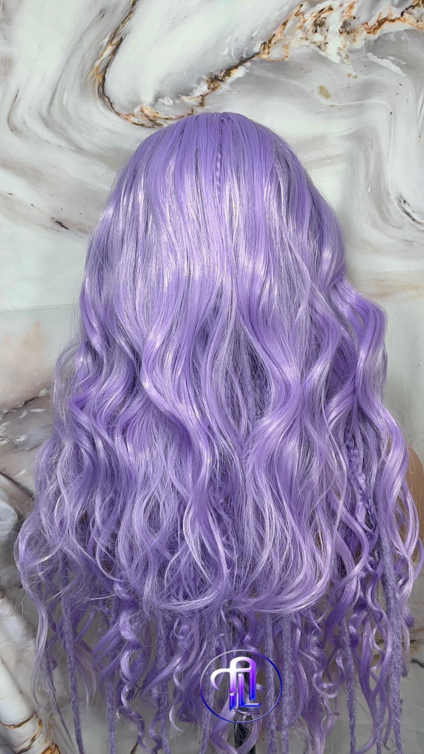 Lavender Purple Dread Braid Wig With Bangs – Long Synthetic Boho Glam Wig - Chain Snake Goddess Loc Braid Wavy Curly Pastel 24in'