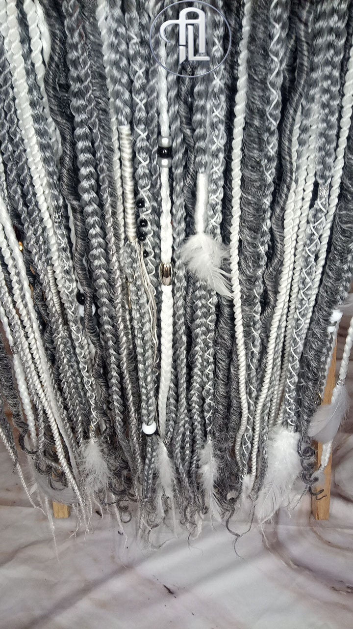Silver White Grey Single Ended SE Locs Braids Plaits Hair Extension Boho Festival Burning Man Braid Single Ended Textured Natural Realistic
