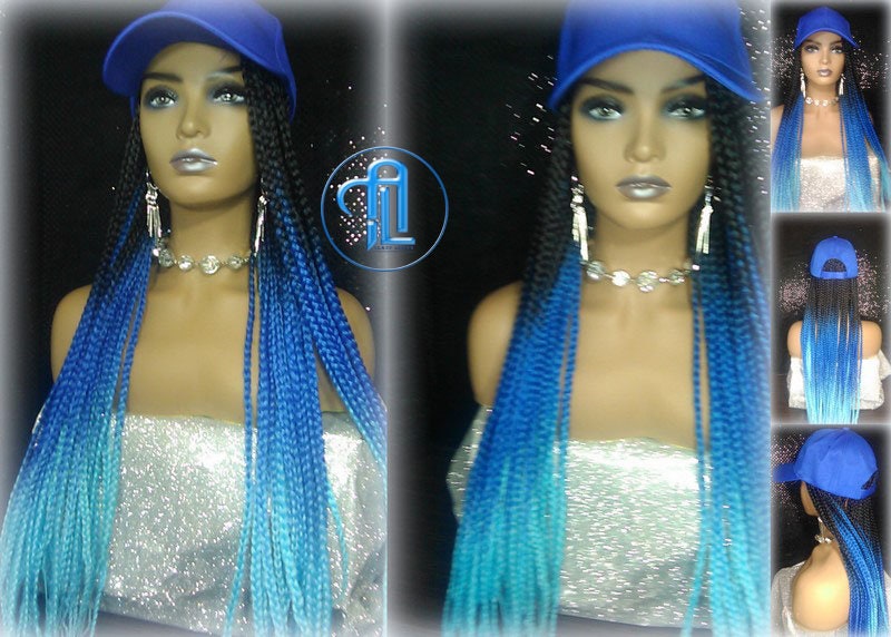 Box Braid Hat Blue Ombre Wig Gym Hat Baseball Cap Braided Hat Wig Women’s Hair Summer Hat Winter Hat Hair Cap Wig Hat Chemo Hat Alopecia