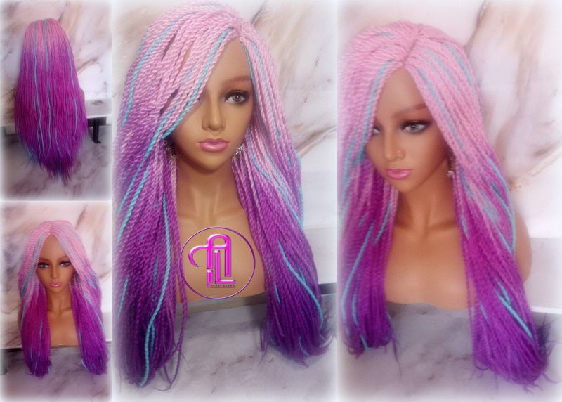 Ombre Pink Purple Blue 24 Inch Long Soft Senegalese Twist Ombre Braids Hair Synthetic Braiding Hair Extension Unicorn