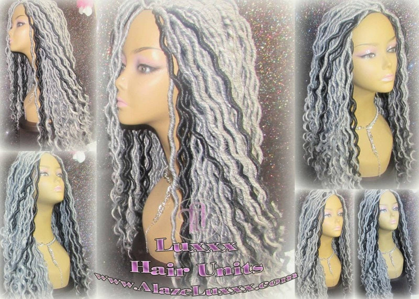 Silver Black 1B Grey Gray Salt N Pepper 44 51 Gypsy Boho Goddess Faux Dread Locs Platinum Storm Wig Unit Wavy