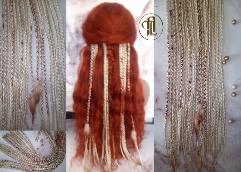 Blonde 613 White Blonde Platinum Clip in Braid Long 24 in Boho Extensions Box braiding hair Rave Festival Feathers Elements