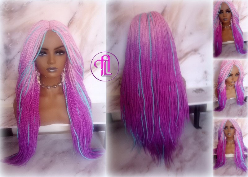 Ombre Pink Purple Blue 24 Inch Long Soft Senegalese Twist Ombre Braids Hair Synthetic Braiding Hair Extension Unicorn