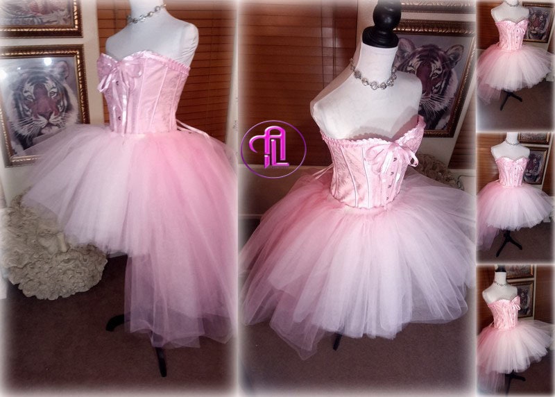 Birthday Anniversary Bridal Valentines Day Dress Skirt Corset Style Outfit Light Pink Blush Pink Hi Low Skirt Hearts Cupid