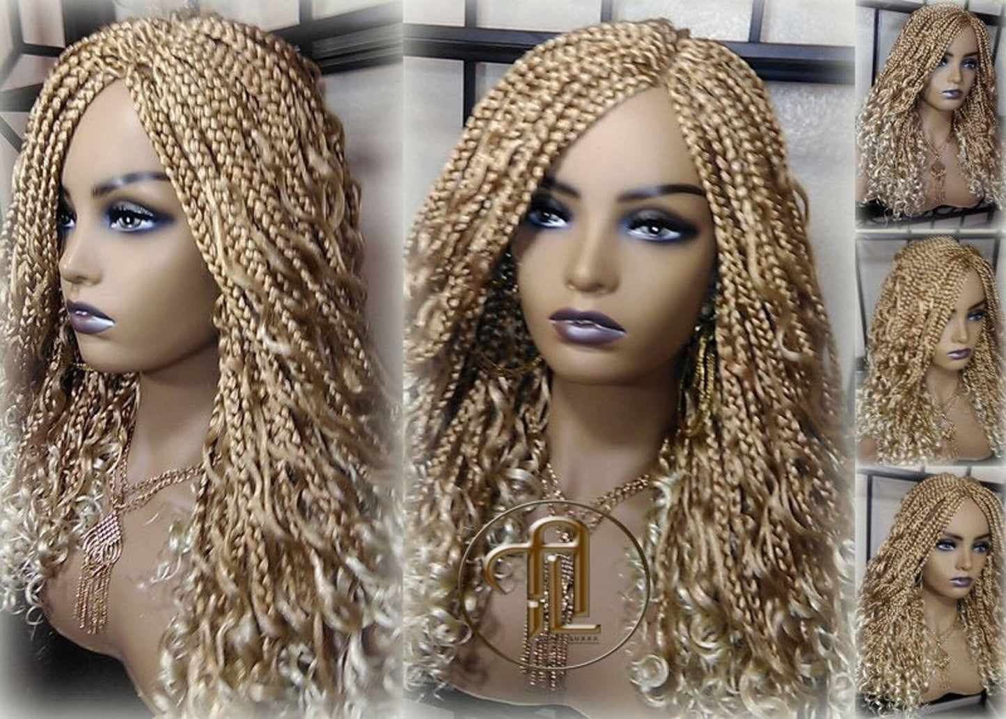 Box Braid Boho Short Curly Wig 14' in Blonde 27 613 Mix Ombre Balayage Honey Blonde Platinum Wig for Black White Women Alopecia
