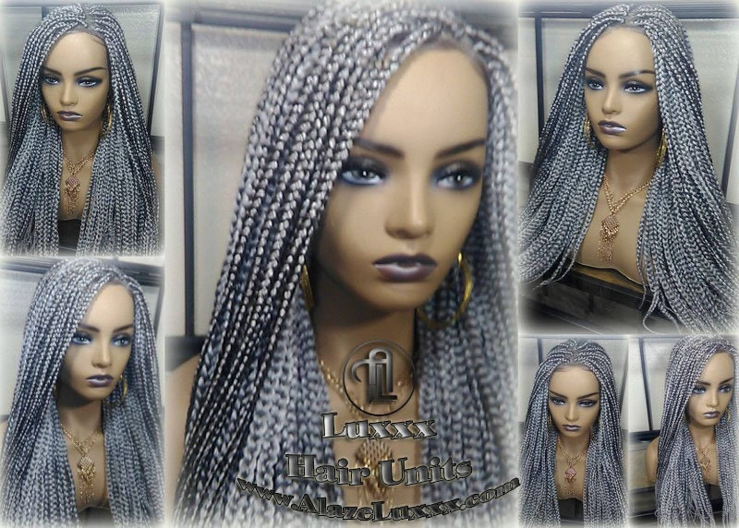 Box Braid 44 51 Wig Grey Gray Silver Lace Baby Hair Storm Long Medium Straight Glueless! Braid Lace Wig Pre Stretched Braiding Hair