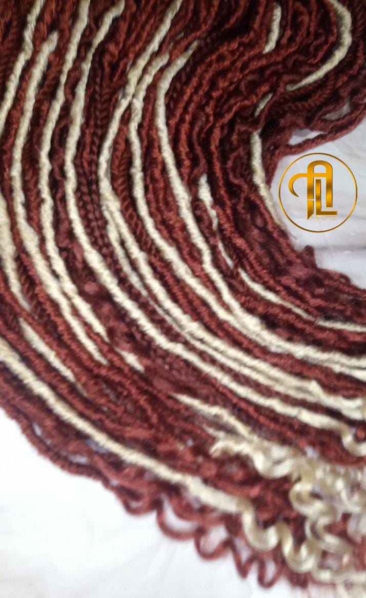 Copper Blonde 613 Bohemian dreadlocks textured Braid Soft red wavy ombre dreads 75 SE Full set Lightweight boho curls burgundy dreads