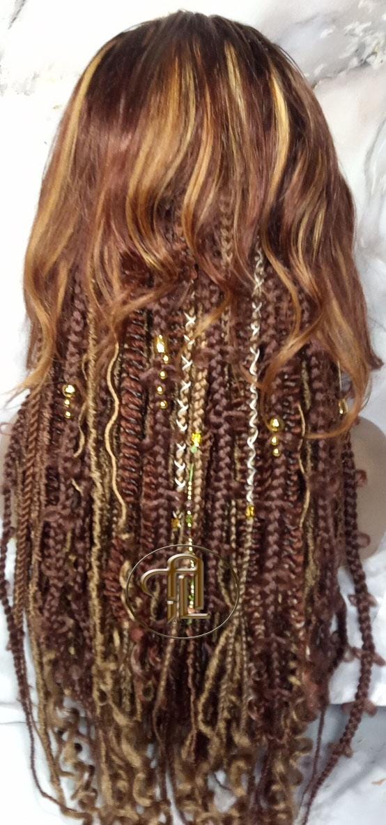 Lace Frontal Human Hair Dread Braid Twist Boho Synthetic China Bang Bohemian Ombre Brown Blonde Long Wavy Curly Balayage Wig Viking Wig