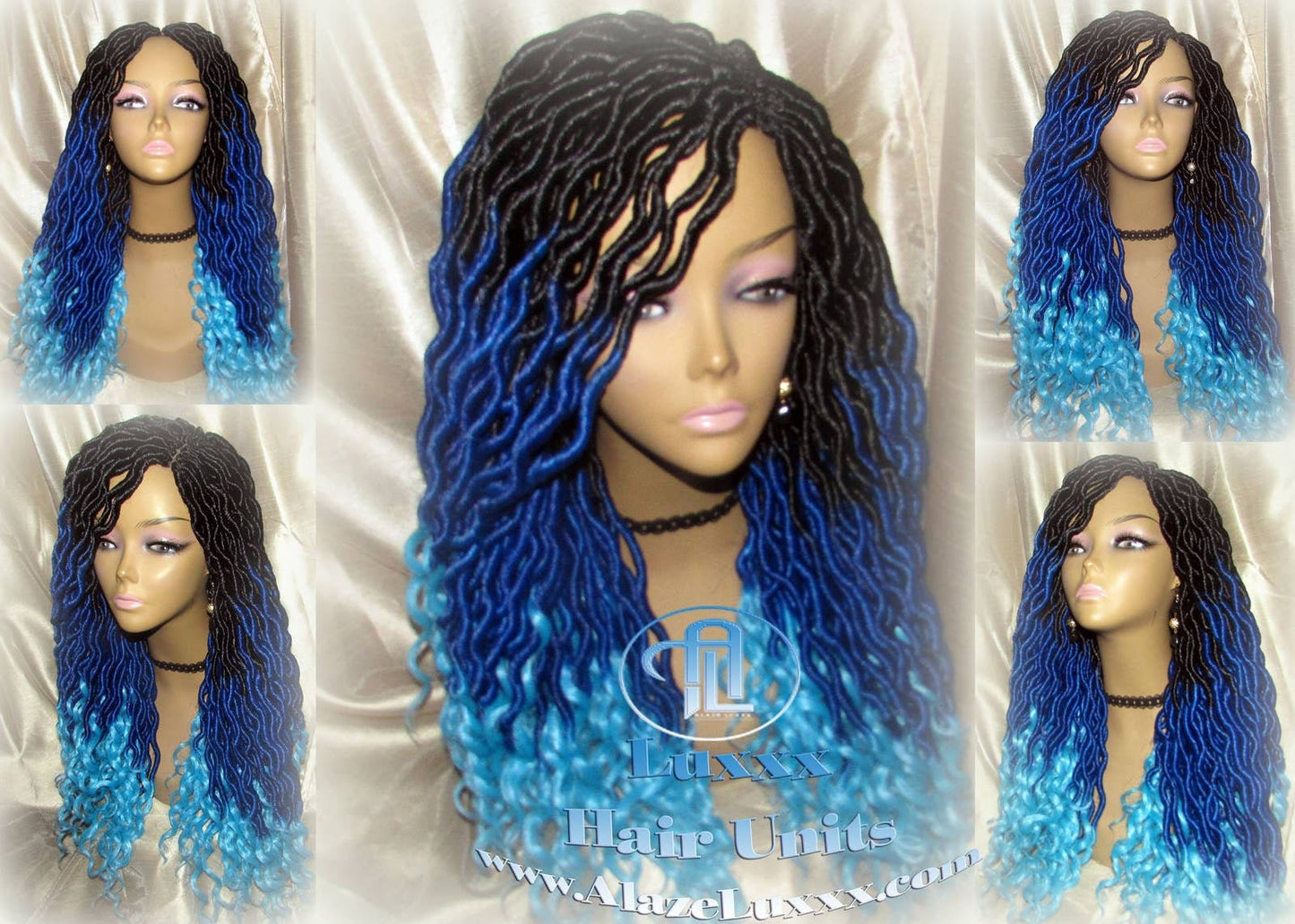 Goddess Faux Locs Blue Ombre curly long wig synthetic dreads crochet braids Mermaid Hair Drag Queen Cosplay Wig Carnival Festival Hair