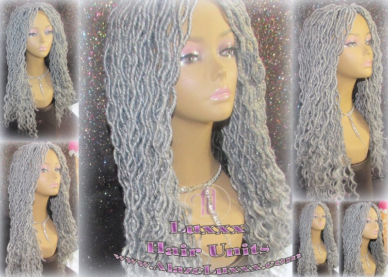 Storm Silver Grey Gray 44 51 Platinum Storm Gypsy Bohemian Boho Goddess Faux Dread Locs Wig Unit Wavy Dred Coplay Lock Crochet Costume Hair