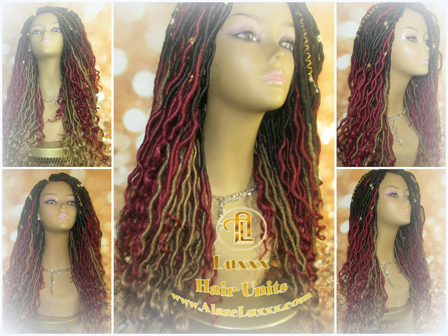 Long Goddess Locs Red Burgundy 530 Ombre Black Blonde 27 Marley Crochet Synthetic Dread Dred Loc Lock Costume Cosplay Wig Rave Festival