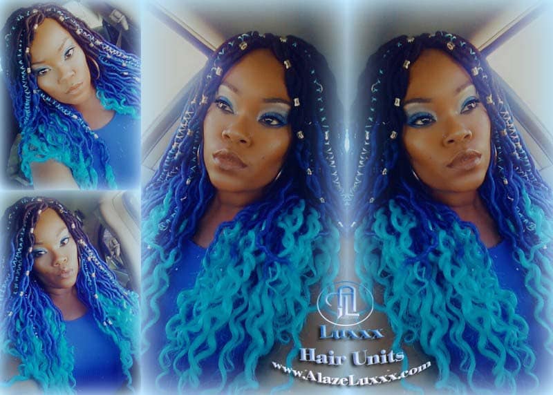 Goddess Faux Locs Blue Ombre curly long wig synthetic dreads crochet braids Mermaid Hair Blue Braid Wig Hair