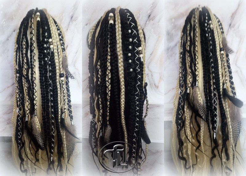 Ponytail Hair Fall Extensions Blonde 613 Black Elements Accents Feathers synthetic box braids hair scrunchie clip in Clip on Braids