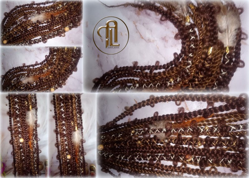 Viking Ponytail Hair Fall Extensions Brown Blonde Elements Accents Feathers synthetic box braids hair scrunchie Butterfly Jungle Braids