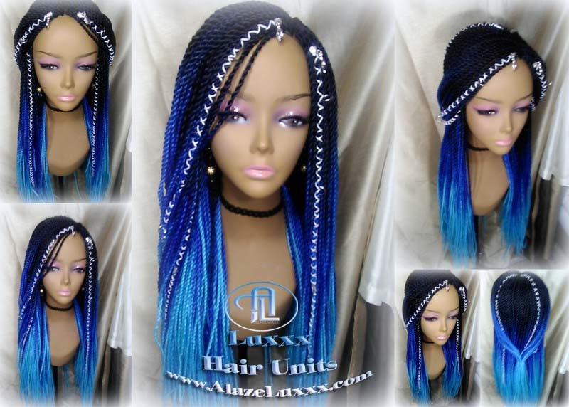 Senegalese Twist Blue Ombre Braid Wig Unicorn Mermaid Small Long Micro Braids Royal Baby Sky Blue Wig Sale Alopecia Blue Braids