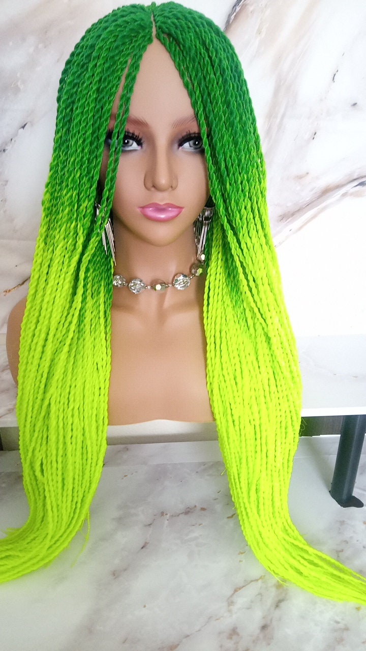 Green Florescent Gradient Ombre Senegalese Twist Braid Wig Small Long Unicorn Glow in The Dark Braids Neon SAME DAY SHIPPING Ready to Ship