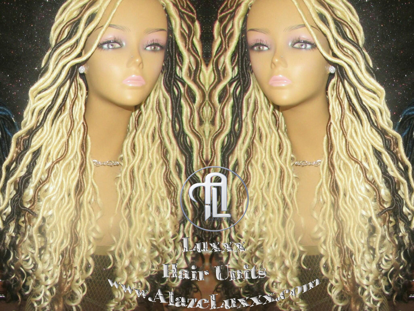 Platinum Blonde Gypsy Bohemian Boho Goddess Faux Dread Locs Wig Unit! Blonde #613 #27 Wavy NEW Marley Dred Lock Wig Crochet Messy Hair Wig