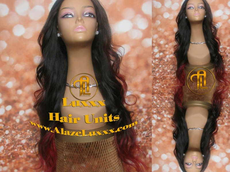 Rihanna Fire Red Hair Straight Virgin Wig Unit New Ombre Custom Color Lace Closure Dip Dye Tips Ends Curls Middle Side Part Celebrity Colour