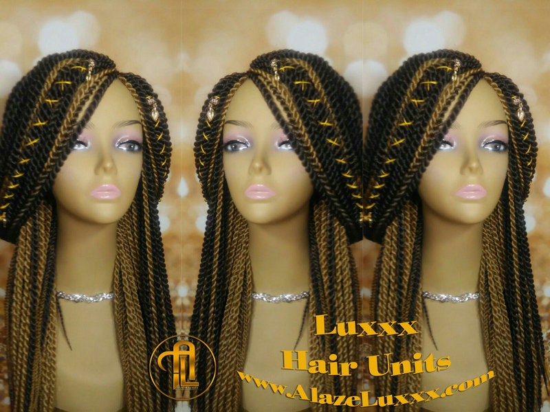 Straight Senegalese Twist Wig Unit! Medium Small Long Blonde Brown #4 #27 Crochet Twist Braided Wig 2tone honey blond hair charms wig maker