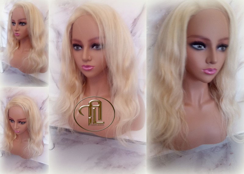 Blonde 613 Virgin Hair Wig Lace Closure Short 14 In Wavy Loose Body Wave Lace Front Curly Human Hair Blonde Wig