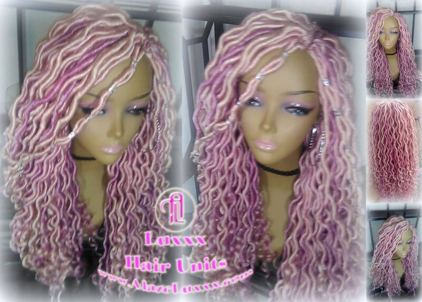 Pink Dreadlock Mermaid Wig Goddess Faux locs braided Synthetic hair Hot Pink Light Pink wig pink extensions stage hair gypsy Boho
