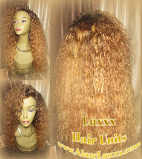 Long Curly Virgin Hair Brown Blonde Ombre Highlights Balayage Wig Lace Closure Blonde 30 27 613 platinum dark root Tight Kinky Curl Alopecia