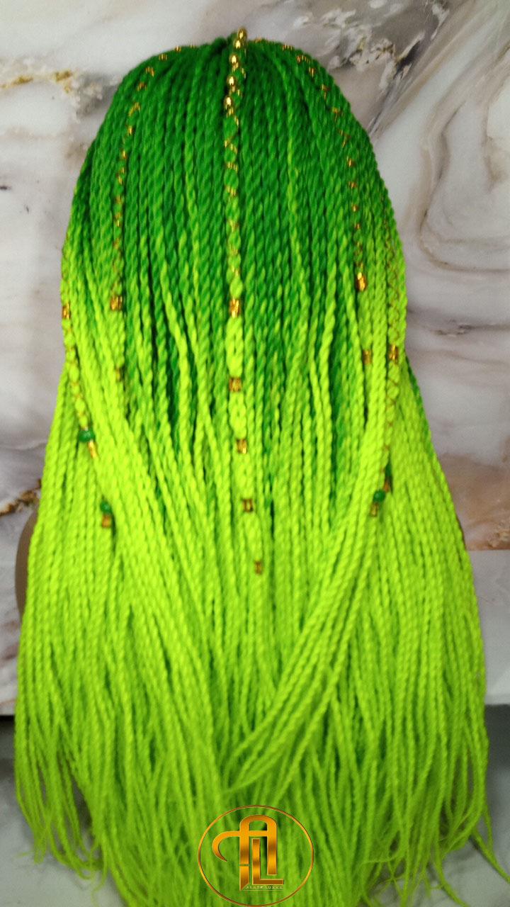 Ombre Senegalese Green Florescent Gradient Chartreuse Slime Green Twist Braid Wig Small Long Unicorn Braids Neon Festival EDC