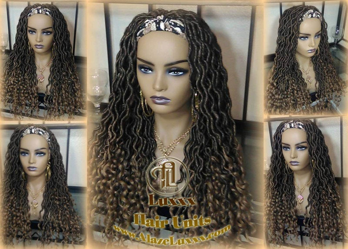 Headband Wig Black Blonde Goddess Faux Loc Wig Long Wavy Blonde Tips Ends 27 Hair Bohemian Boho Gypsy Dread DE SE Dred Lock Braided Wigs