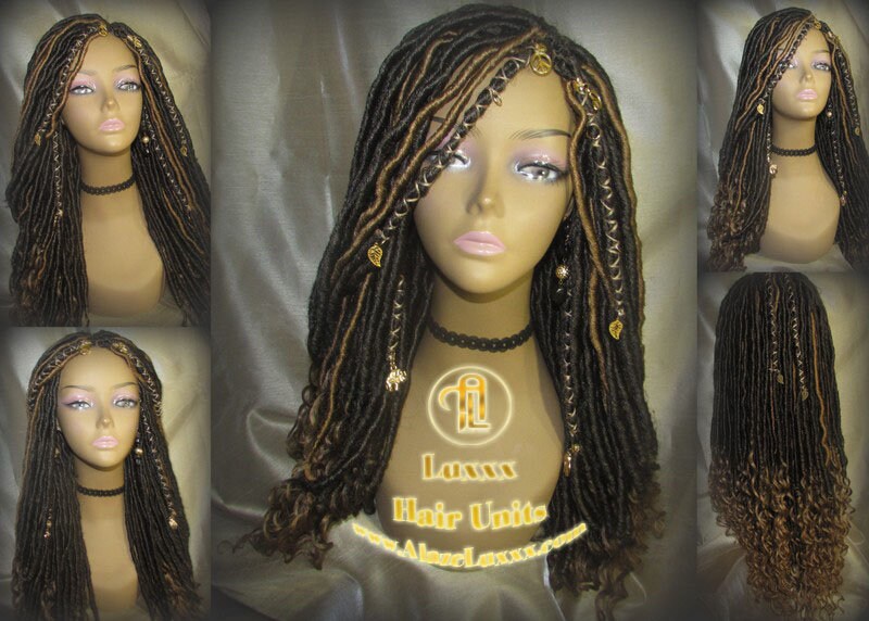 Long Wavy Goddess Faux Locs Blonde Honey 27 Brown Hair Gypsy Bohemian Boho Dread Loc 27 DE SE Dred Lock Braided Wigs Carnival Festival Hair