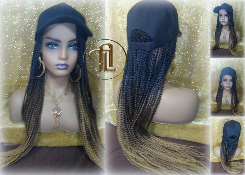 Brown Blonde Ombre Box Braid Hat Wig Gym Hat Baseball Cap Braided Hat Wig Women Hair Summer Winter Hat Hair Cap Wig Hat Chemo Hat Alopecia