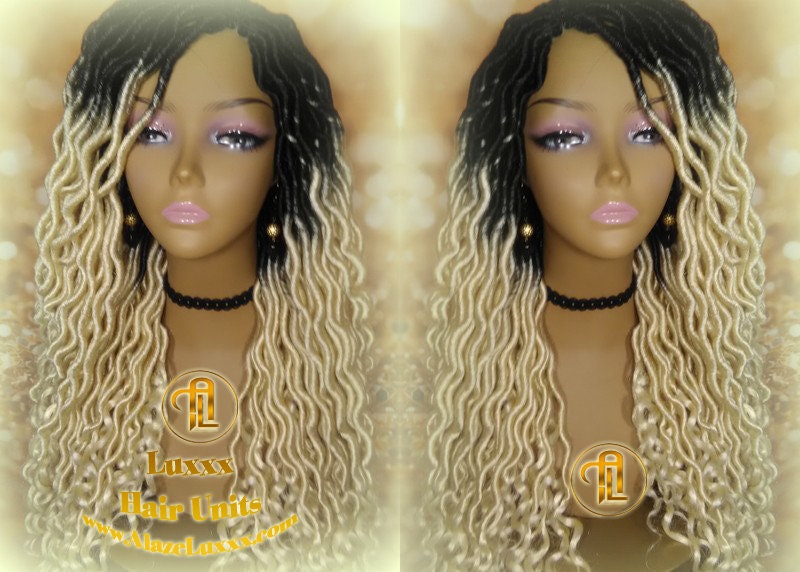 Goddess Faux Dread Wig 1B Black Blonde Ombre Dark Roots 613 Marley Dred Lock Gypsy Bohemian Crochet Festival Hair Wig Platinum Braided Wig