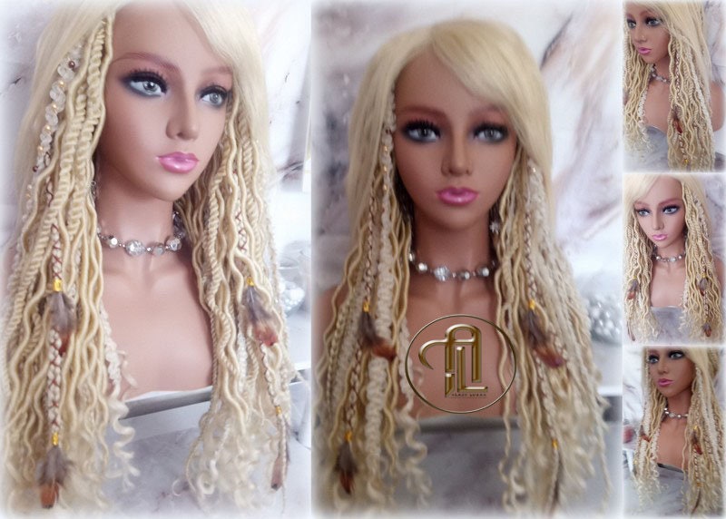 Full Wig with 4x4 Lace Closure Blonde 613 Braids Dreads Mix Set Twist Soft Crochet Boho Dread Braid Set Bohemian extensions