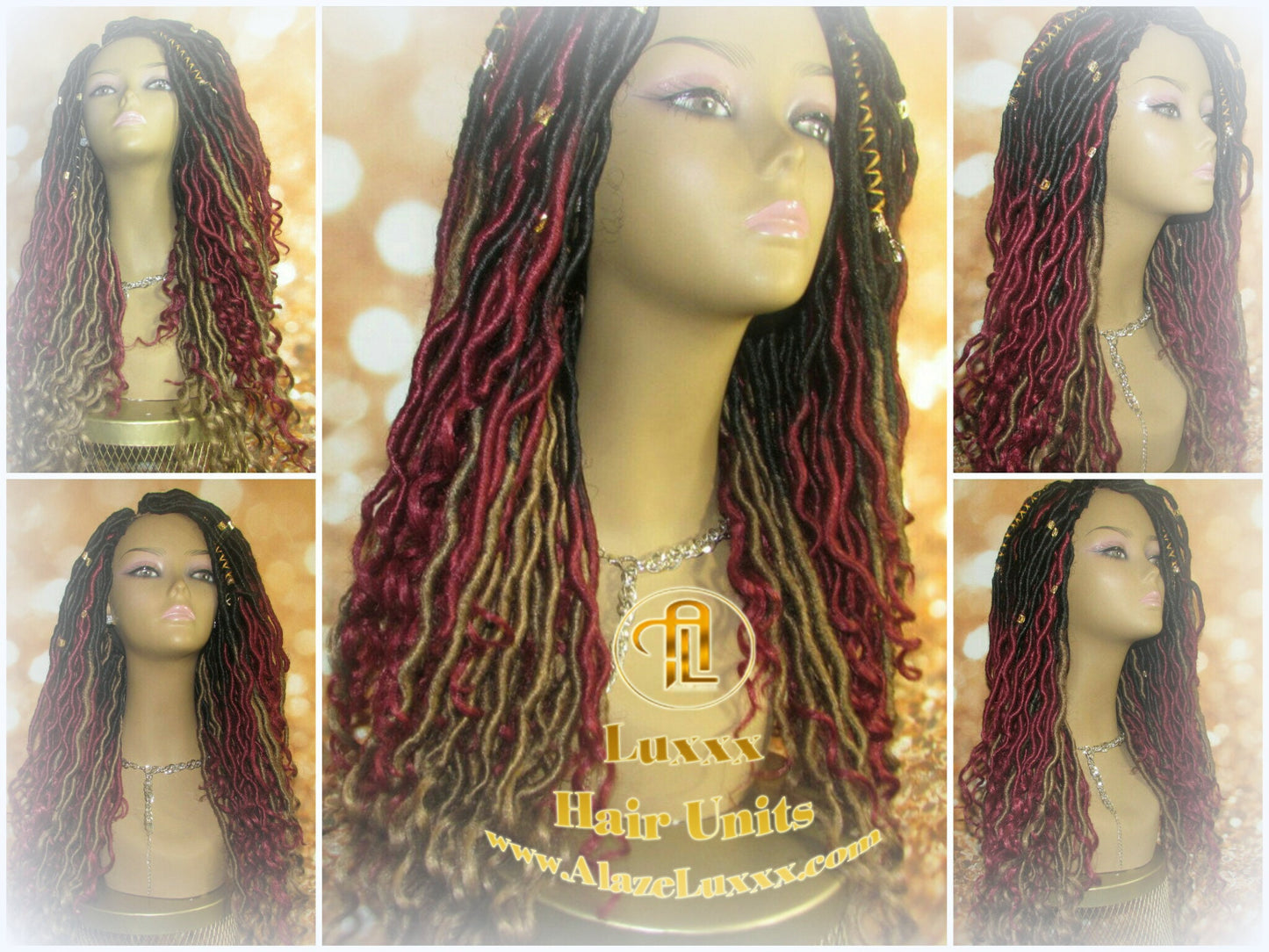 Ombre Goddess Locs Fire 530 Goddess Red Burgundy 1b Blonde 27 Marley Crochet Synthetic Dread Dred Loc Lock Wig Unit Braided Wavy Cosplay