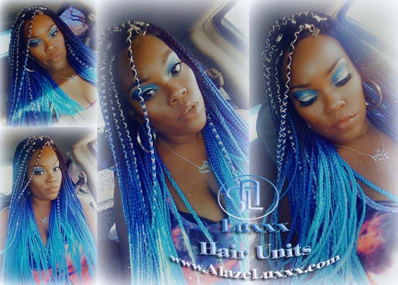 Ombre Blue Mermaid Hair Box Braids Wig Blue Ombre Straight long wig Small Medium royal sky baby blue Cosplay Wig Carnival Festival Hair