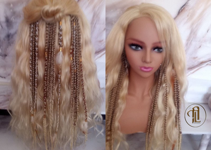 Ombre Honey Blonde 27 613 Mix Creamy White Blonde Platinum Clip in Braid Long 18in Boho Extensions Feathers Elements Rave Festival