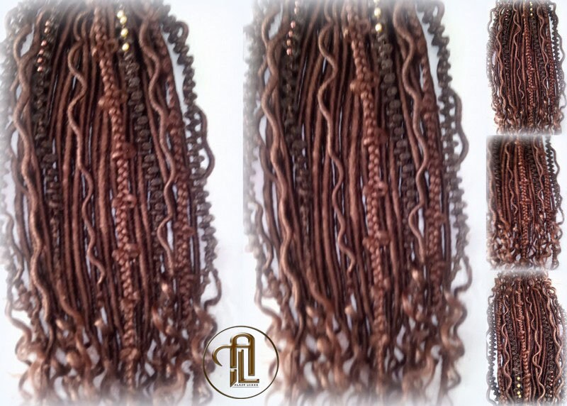Single Ended SE 75 Piece Set Kit Ginger Brown Mixed Soft Crochet Boho Dread Braid Hair Wraps Extensions Viking Victorian Braids Dreads